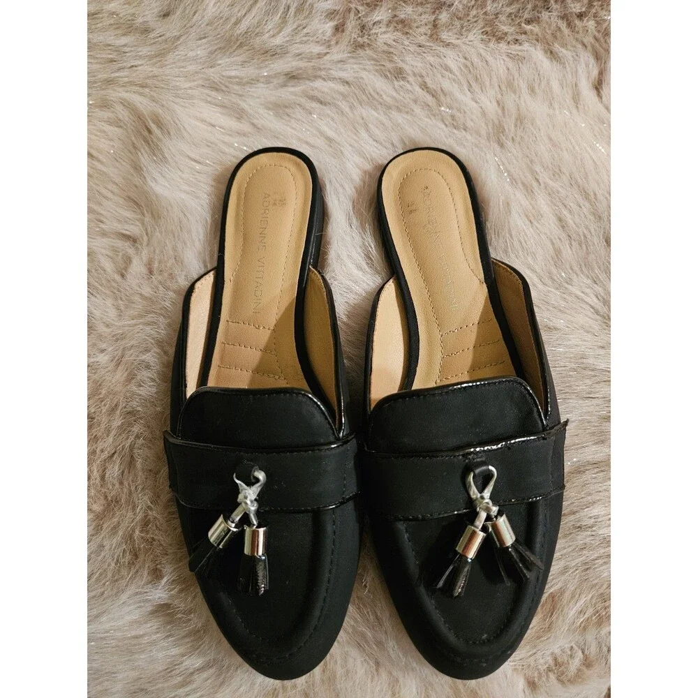 Adrienne Vittadini Saige Black Slip On Tassel Loafer Mule Sz 7.5 Still Online